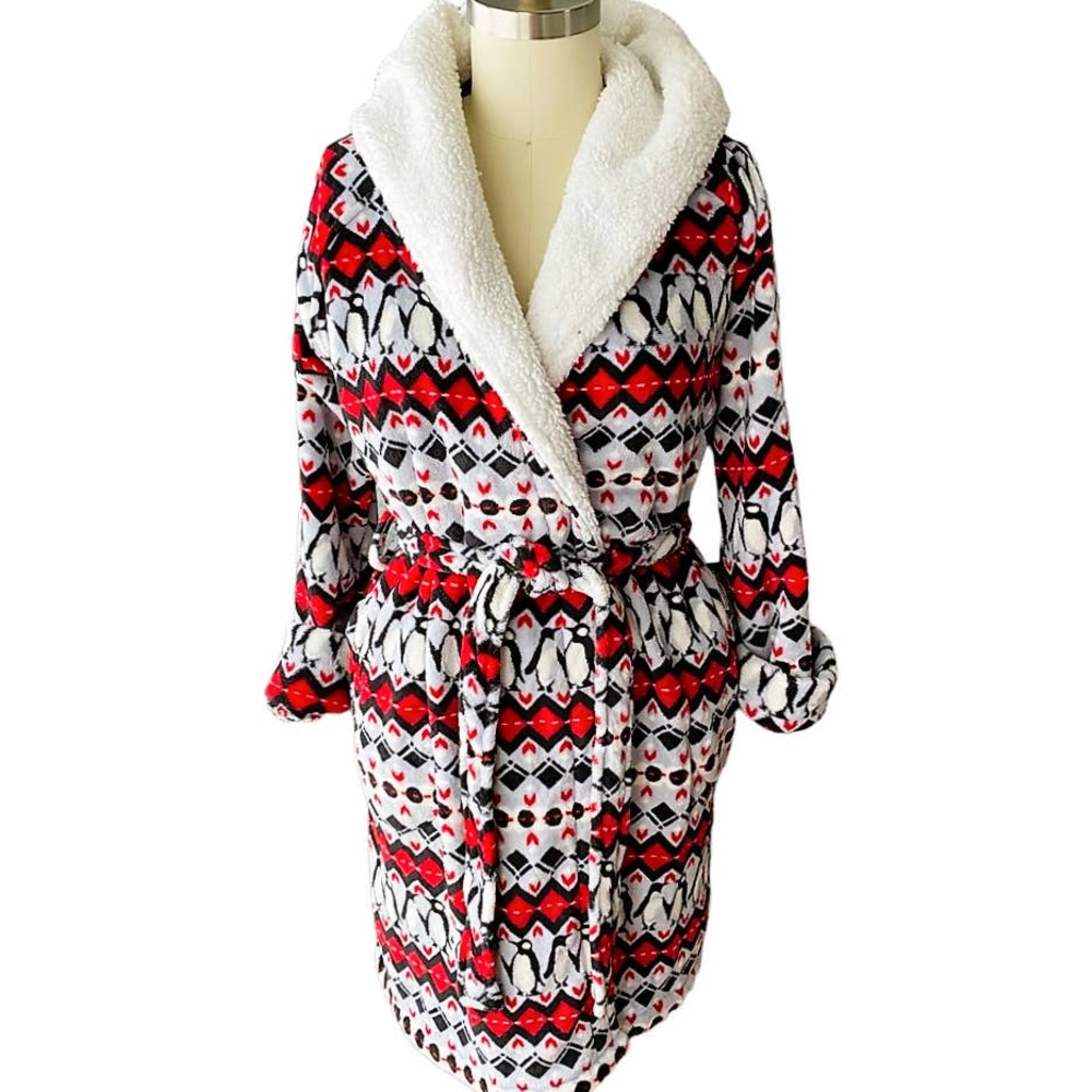VERA BRADLEY Hooded Soft Fleece Sherpa Lined Penguin Bath Robe ~ Women's S / M